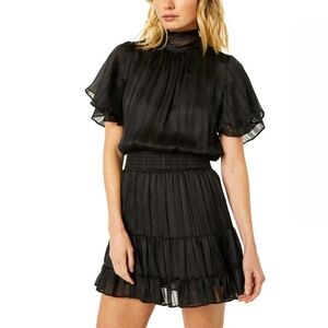Misa Los Angeles size M Saffie dress black stripe chiffon tiered high neck LBD